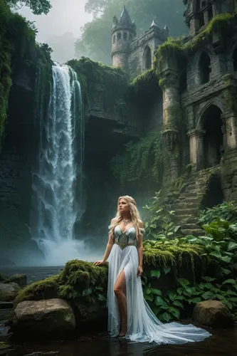 celtic woman,bridal veil fall,fantasy picture,bridal veil,wasserfall,faery,woman at the well,fairytale,fantasy art,water fall,a fairy tale,enchanted,water nymph,fairy tale,waterfalls,faerie,rusalka,secret garden of venus,the blonde in the river,waterfall