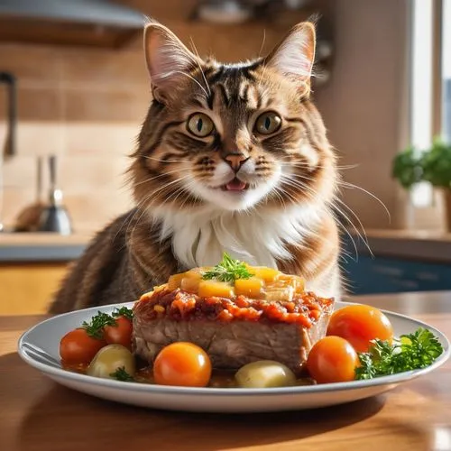 tuna steak,meatloaf,cat food,rumpsteak,delicious meal,boeuf à la mode,steak,étouffée,sirloin,maincoon,caterer,meal  ready-to-eat,cat image,fillet of beef,pâté,carnivore,beef steak,domestic long-haired cat,rump steak,domestic cat,Photography,General,Realistic