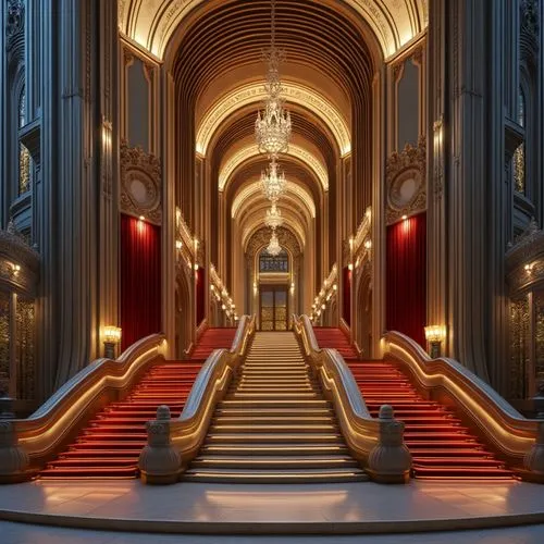 hall of the fallen,theed,labyrinthian,cathedral,pipe organ,staircase,corridor,hallway,kondos,immenhausen,3d render,art deco,corridors,escaleras,symmetrical,europe palace,stairway,tabernacles,staircases,portal,Photography,General,Realistic