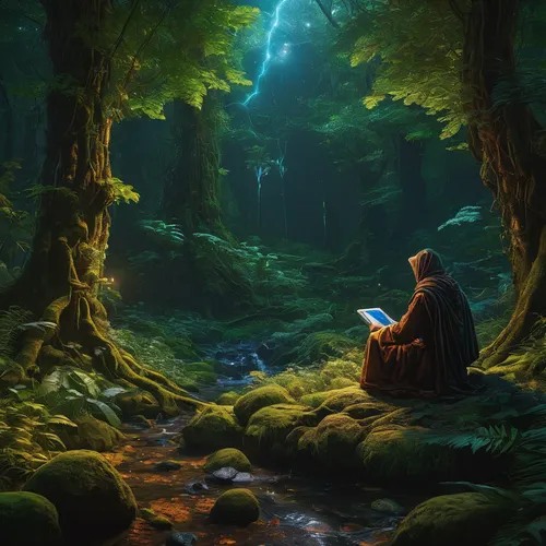 jrr tolkien,elven forest,fantasy picture,fantasy landscape,druid grove,fairytale forest,world digital painting,green forest,sci fiction illustration,forest landscape,forest background,holy forest,fairy forest,enchanted forest,fantasy art,cg artwork,the forest,forest of dreams,forest glade,the forests,Art,Classical Oil Painting,Classical Oil Painting 16