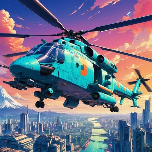 eurocopter,heliborne,skyvan,heli,helikopter,rotorcraft,Illustration,Japanese style,Japanese Style 03