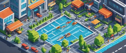 isometric,city blocks,skyscraper town,tileable,roofs,intersection,apartment block,basketball court,city corner,paved square,rescue alley,colorful city,terrarium,neighborhood,business district,residential area,buildings,cityscape,pixel cells,apartment building,Unique,3D,Isometric