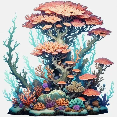 2d side sprite of a anime colored spooky coral reef, transparent background,an underwater coral and sea life scene with corals,coral reef,bubblegum coral,coral reefs,reef tank,feather coral,soft coral