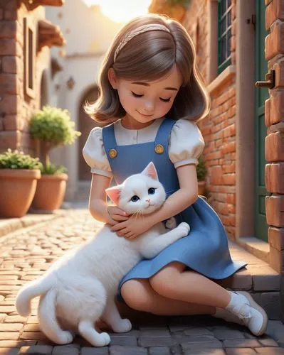 cute cartoon image,girl with dog,cute cartoon character,children's background,little boy and girl,cute cat,cat lovers,white cat,girl and boy outdoor,children's fairy tale,alice,pet,little cat,world digital painting,fairy tale character,dog and cat,boy and dog,the little girl,kids illustration,little girl,Unique,3D,3D Character