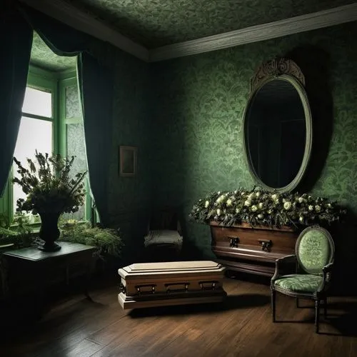 victorian room,danish room,zoffany,green wallpaper,ornate room,damask background,Photography,Documentary Photography,Documentary Photography 10