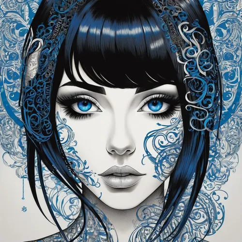 blue enchantress,blue snowflake,blue petals,jasmine blue,blue snake,blue painting,blue rose,blue hydrangea,blue butterflies,geisha girl,blue and white porcelain,bluebottle,silvery blue,blue butterfly,blue eyes,cobalt blue,blue flower,mazarine blue,blue eye,fantasy portrait,Illustration,Vector,Vector 21