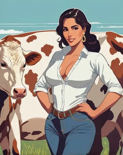 farm girl,vacas,mother cow,livestock farming,vaca,moo,milk cow,farmer,milk cows,dairy cow,dairy cattle,holsteins,campesina,cowhands,dairymen,dairy cows,holstein cattle,cow,agricultores,cattle show,Illustration,Japanese style,Japanese Style 06
