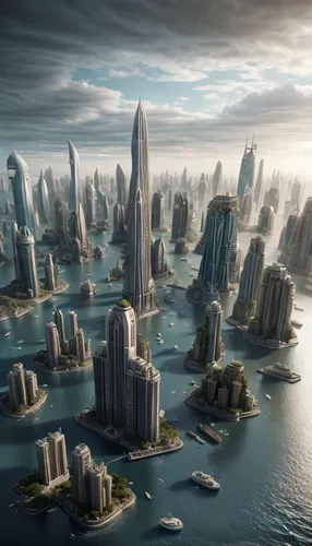 futuristic landscape,futuristic architecture,artificial islands,artificial island,terraforming,urbanization,harbour city,ancient city,imperial shores,dystopian,alien world,city cities,atlantis,post-ap