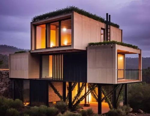 dunes house,cubic house,inverted cottage,cube stilt houses,timber house,cube house,corten steel,mid century house,modern architecture,modern house,stilt house,tree house hotel,frame house,wooden house,house in the mountains,holiday home,eco hotel,house in mountains,archidaily,eco-construction,Photography,General,Realistic