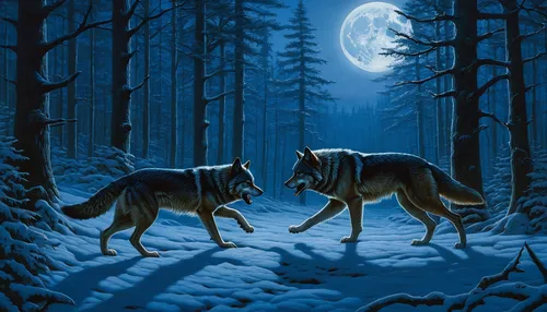 two wolves,wolf couple,wolves,werewolves,howling wolf,european wolf,wolf hunting,canis lupus,werewolf,wolf's milk,blue moon,wolf,huskies,gray wolf,full moon,wolfdog,constellation wolf,fantasy picture,wolf pack,canis lupus tundrarum,Illustration,Realistic Fantasy,Realistic Fantasy 27