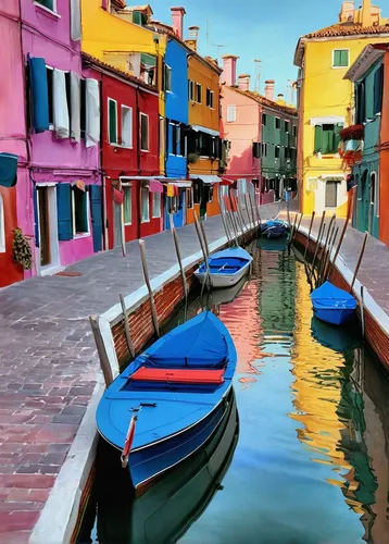 burano,burano island,venezia,italian painter,venetian,gondolas,colorful city,venice,portofino,grand canal,murano,italy,hallia venezia,colorful water,gondolier,boat landscape,splendid colors,chioggia,italia,canals,Illustration,Paper based,Paper Based 11