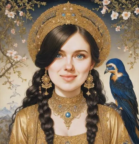 fantasy portrait,arwen,emile vernon,blue birds and blossom,mervat,pevensie