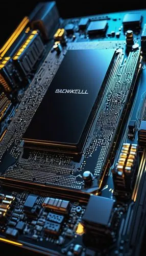 "blackwell gpu architecture", 
modern GPU, Blackwell microarchitecture, futuristic metallic design, intricate circuits, LED lights, high-performance computing, advanced cooling system, silver and blac