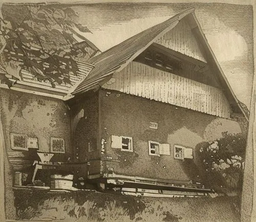 Sepia tone, should look lake hand drawn,ambrotype,farmhouse,dutch mill,rathauskeller,printing house,clay house,old mill,gristmill,old house,post mill,timber house,lithograph,ruhl house,farm house,scho