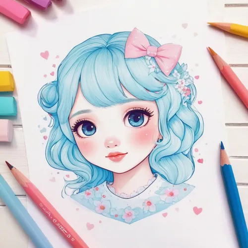 Create adorable and sweet kawaii drawings,soft pastel,watercolor macaroon,copic,polka dot paper,pastel paper,pastel colors,cotton candy,color pencil,watercolor valentine box,artist doll,colorful heart