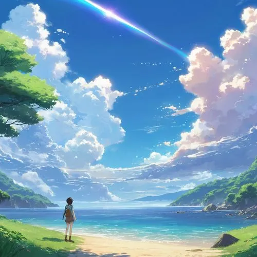 summer background,summer sky,summer day,landscape background,dream beach,ghibli,background screen,heavenward,beach scenery,bright sun,dreamscape,world end,the horizon,summerwind,dream world,hosoda,the endless sea,reminiscence,scenery,euphonious,Illustration,Realistic Fantasy,Realistic Fantasy 01