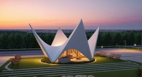 render with a sunset or night view, in the middle of a undeveloped plot of city / park.,dhammakaya pagoda,atyrau,mgimo,dhammakaya,astana,volgograd,skolkovo,zelenograd,aktobe,tatarstan,surgut,krasnodar