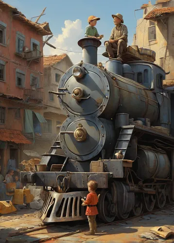 merchant train,wooden train,locomotive,the train,thomas the tank engine,train wagon,train engine,train,old train,thomas and friends,animal train,thomas the train,railroad,trains,children's railway,scrap yard,scrapyard,ghost locomotive,scrap collector,tank cars,Illustration,Realistic Fantasy,Realistic Fantasy 28