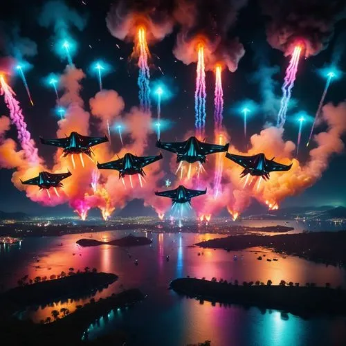 thunderstreaks,skyworks,elves flight,flying sparks,jetfighters,fireworks art,Conceptual Art,Sci-Fi,Sci-Fi 13