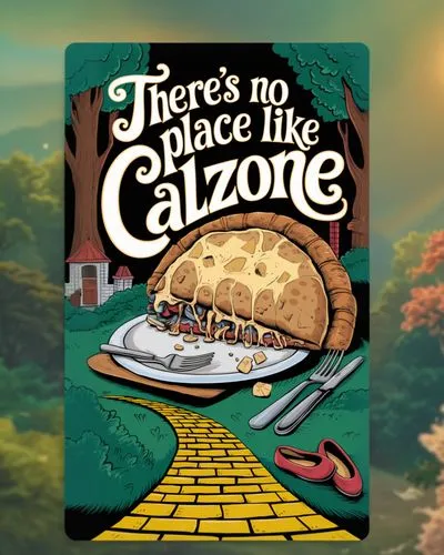 a card with a picture of pizza sitting on a plate,calzones,gastromyzon,galiano,gazanie,garzone,cazadero