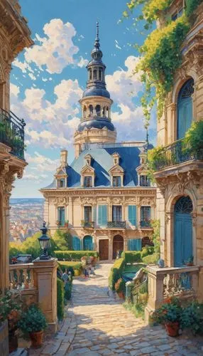 french digital background,france,roof landscape,rouran,beautiful buildings,chateau,french building,yazaki,maisons,miramare,fairy tale castle,prefecture,provence,ghibli,ffx,landscape background,provencal,auberge,paris,home landscape,Conceptual Art,Daily,Daily 31