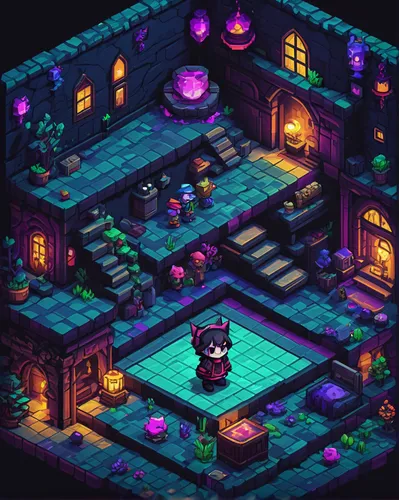 witch's house,tavern,dungeon,halloween scene,game room,ornate room,shopkeeper,apartment,dandelion hall,basement,fairy village,pet shop,playing room,an apartment,the little girl's room,rooms,cellar,retro halloween,treasure house,pixel art,Illustration,Abstract Fantasy,Abstract Fantasy 07