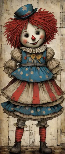 In a futuristic dystopia, Raggedy Ann is a symbol of hope and rebellion. Write a thrilling story of her leading a toy revolution against their human oppressors.,raggedy ann,horror clown,creepy clown,s