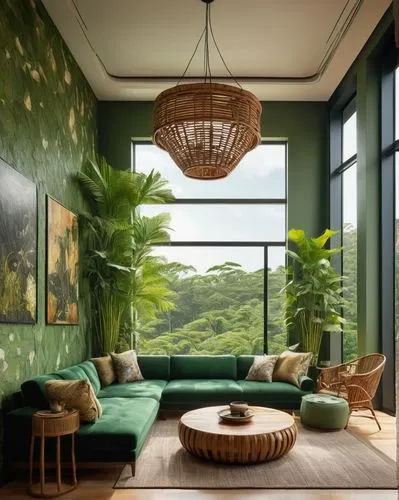 tropical greens,gournay,green living,fromental,green wallpaper,philodendrons,sitting room,intensely green hornbeam wallpaper,bamboo plants,hawaii bamboo,philodendron,bamboo curtain,livingroom,verdant,great room,black bamboo,living room,donghia,interior design,wallcovering,Illustration,Realistic Fantasy,Realistic Fantasy 29