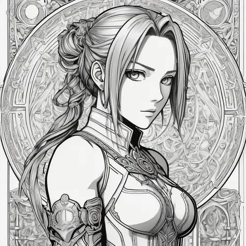 aerith,terra,witchblade,sophitia,mono-line line art,shanna,Illustration,Black and White,Black and White 03