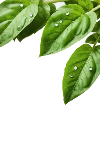 Fresh green basil, leafy, delicate petals, soft focus, close-up shot, natural light, vibrant green color, detailed texture, water droplets on leaves, 3/4 composition, shallow depth of field, warm colo