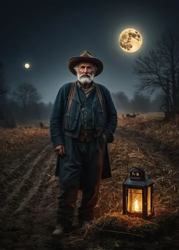 nightwatchman,pilgrim,sharecropper,astrologer,farmer in the woods,homesteader,moonlighters,moonshine,lamplighter,moonshiner,highwayman,moonshiners,full moon,moonlit night,farmer,banjo player,moonwalked,nightwatch,moonlighted,fantasy picture,Photography,General,Fantasy