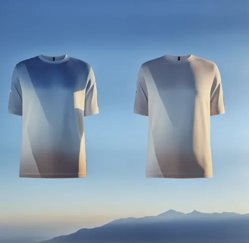 a t - shirt on the sky with the mountains in the background,isolated t-shirt,t-shirt printing,undershirts,premium shirt,t shirts,photos on clothes line,Photography,General,Realistic