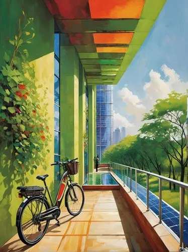 biopolis,bike path,payoh,bahru,colorful city,bicycle path,makati,guangzhou,skyrail,bicycle,metromover,urban,bengaluru,city bike,contemporary,bicycle ride,ciudad,suburbicarian,maglev,bicycle lane,Conceptual Art,Oil color,Oil Color 25