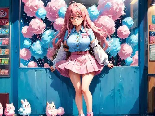 kawaii ice cream,ice cream stand,ice cream shop,mikuru asahina,sakura background,vending,Anime,Anime,Realistic