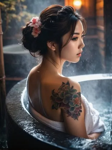 bathtub,the girl in the bathtub,taking a bath,water bath,onsen,bath,Photography,General,Fantasy