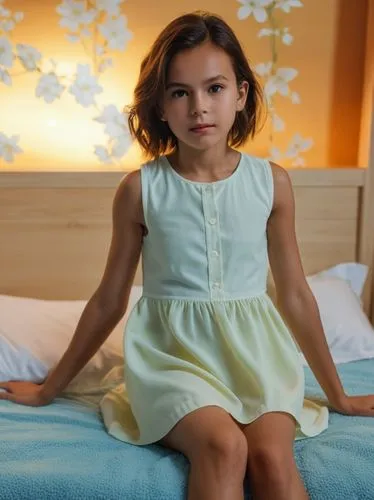 at random,little girl sitting on a bed with her legs crossed,bedwetting,little girl dresses,childrenswear,relaxed young girl,little girl in pink dress,the little girl's room,the girl in nightie,elif,g