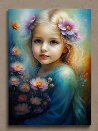 little girl fairy,oil painting on canvas,girl in flowers,flower painting,mystical portrait of a girl,child fairy,art painting,little girl in wind,oil painting,flower fairy,child portrait,faery,girl picking flowers,fantasy portrait,fantasy art,eglantine,the little girl,girl in the garden,little girl,flower girl