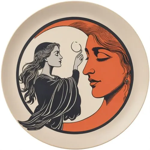 art deco woman,decorative plate,woman drinking coffee,girl with cereal bowl,woman eating apple,dinnerware