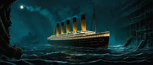 tour to the sirens,ocean liner,sea fantasy,titanic,ghost ship,maelstrom,sinking,troopship,shipwreck,costa concordia,sunken ship,the ship,ship releases,cube sea,sunk,shipping industry,ship wreck,sank,the day sank,rotten boat,Illustration,Realistic Fantasy,Realistic Fantasy 04