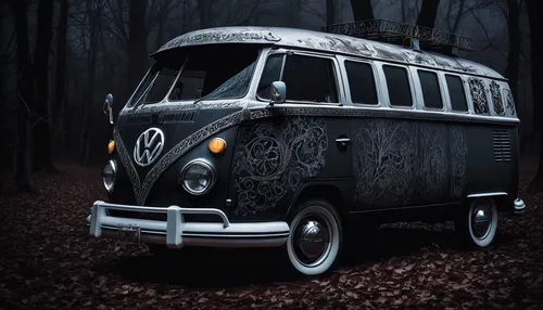 Create a haunting tale of a ghostly VW van that appears only at midnight.,camper van isolated,halloween travel trailer,vw camper,vw bus,vw van,vwbus,volkswagenbus,vw bully,the old van,old halloween ca