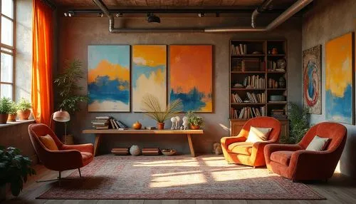 interior decor,sitting room,living room,livingroom,loft,interior design,mid century,contemporary decor,apartment lounge,interiors,mid century modern,modern decor,home interior,interior decoration,lofts,great room,paintings,anteroom,danish furniture,furnishings,Photography,General,Realistic