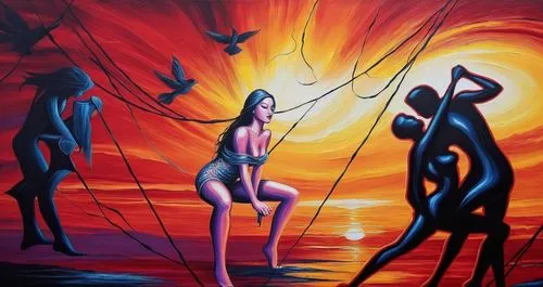 indigenous painting,demoiselles,aboriginal painting,vivants,shamanic,oil painting on canvas,corroboree,orishas,aboriginal culture,neon body painting,naiads,glass painting,ninhursag,bathers,art painting,shamanism,african art,khokhloma painting,shamans,anishinabe,Illustration,Realistic Fantasy,Realistic Fantasy 25