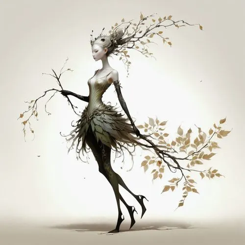 dryad,faerie,star magnolia,faery,girl with tree,faun,tilia,branched asphodel,birch tree background,fae,birch tree illustration,treeing feist,ballerina in the woods,fairy queen,the enchantress,elven flower,harpy,fashion illustration,halloween bare trees,withered,Illustration,Realistic Fantasy,Realistic Fantasy 16