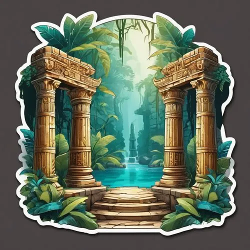 artemis temple,pillars,egyptian temple,ancient city,background design,columns,greek temple,temple of poseidon,water palace,thrasyllus,columned,frame border illustration,scythopolis,totems,columnas,doric columns,karakas,three pillars,mausoleum ruins,atlanteans,Unique,Design,Sticker