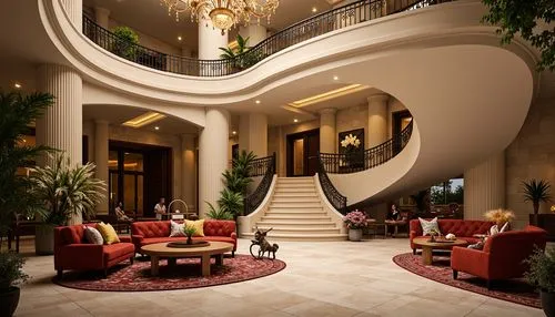 luxury home interior,cochere,hotel lobby,winding staircase,luxury hotel,lobby,opulently,beverly hills hotel,interior design,poshest,staircase,circular staircase,foyer,opulent,casa fuster hotel,opulence,luxury home,nemacolin,spiral staircase,entrance hall