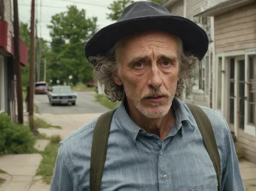 curb,elderly man,klinkel,clementine,sale hat,hushpuppy,bob hat,homeless man,amish,hobo bag,peddler,mailman,jack rose,television character,stovepipe hat,elderly person,old man,grandpa,hitchcock,brown hat,Photography,Documentary Photography,Documentary Photography 21