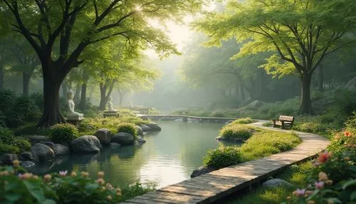 nature wallpaper,green landscape,garden pond,nature garden,nature landscape,japan garden,beautiful landscape,green forest,lily pond,landscape nature,garden of eden,green space,verdant,lilly pond,tranquility,landscape background,english garden,japanese garden,landscapes beautiful,forest landscape,Photography,General,Realistic