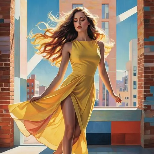 yellow jumpsuit,sprint woman,girl in a long dress,world digital painting,digital painting,yellow,citrina,yellow background,girl on the stairs,girl walking away,vertigo,jasinski,art deco woman,pantene,vettriano,a girl in a dress,art deco background,woman walking,yellow color,the girl at the station,Art,Artistic Painting,Artistic Painting 43