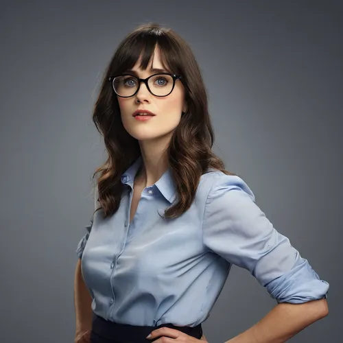 woman speaking in profile very passionately, with glasses, face of Zooey Deschanel, figure up to the waist, full body, arms crossed. office background.,with glasses,glasses,spectacles,librarian,secret