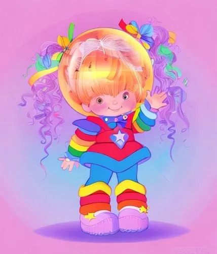 Rainbow Brite character concept,painter doll,candy boy,rainbow pencil background,pompom,child fairy,voo doo doll,artist doll,rubber doll,kids illustration,colorful doodle,monchhichi,candy island girl,